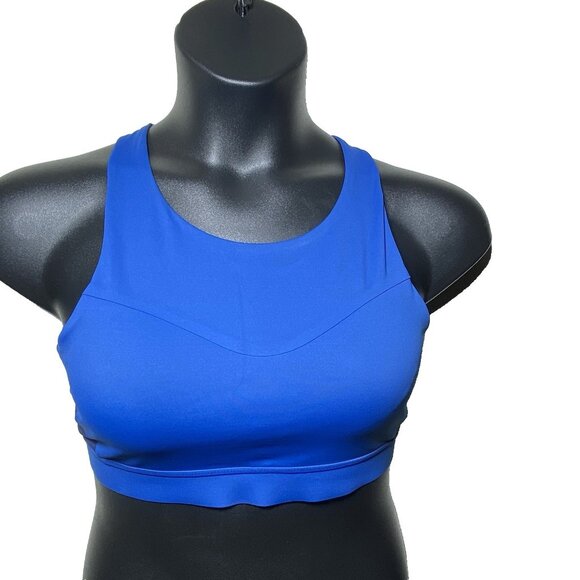 Brooks 32DD/E Drive 3 Pocket Run Bra Blue Ash Ice Blue Navy Compression Wicking - Picture 3 of 11